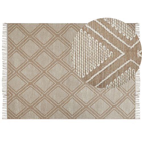 Tapis En Coton 160 X 230 Cm Beige Et Blanc Kacem