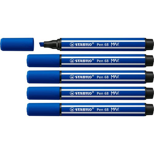 Stabilo Lot De 5 Feutres Pen 68 Max, Bleu Moyen