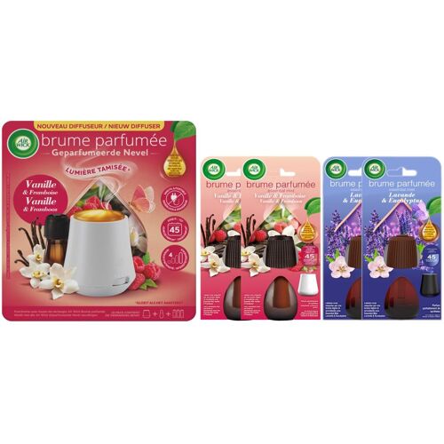 AIR WICK Diffuseur lumineux Vanille 20ml + 4 Recharges: 2xVanille et Framboise + 2xLavande et Eucalyptus