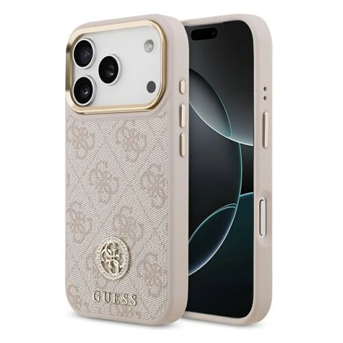 Guess Coque arrière en cuir avec logo Strass classique et MagSafe iPhone 17 Pro Rose