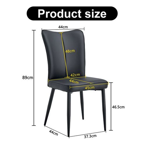 Chaise moderne minimaliste noir dossier rembourré cuir pu pieds métal noir polyvalente lot de 2