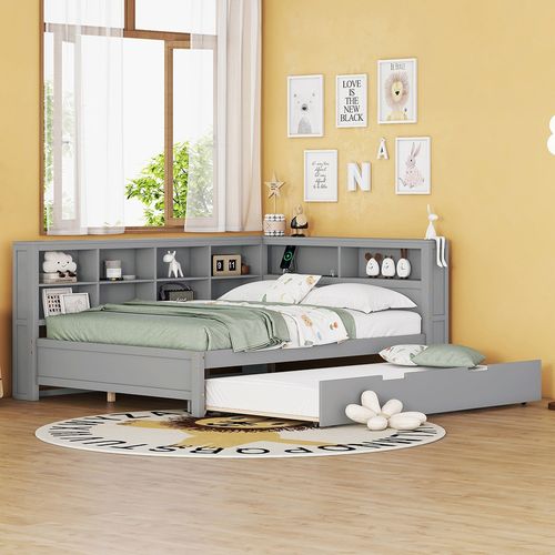 Canapé-lit lit adulte 140x200 cm lit double escamotable 90x190 avec compartiments de rangement gris