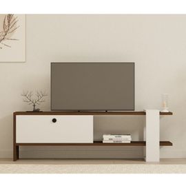 LOOM - Meuble TV bois et blanc avec rangement 120 cm