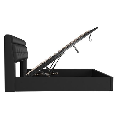 Lit coffre lit 160x200 cm lit hydraulique rangement tête de lit caché avec sommier à lattes pu noir