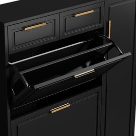 Meuble à chaussures noir tiroirs portes moderne étagères réglables poignées dorées rabattable