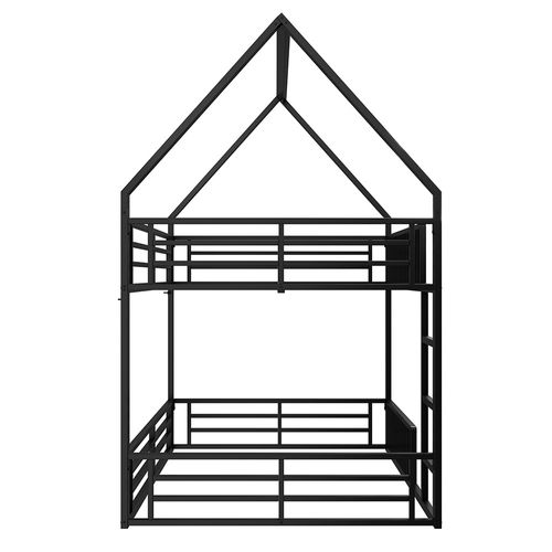Lit superposé maison 140x200 barrière éclairage led noir
