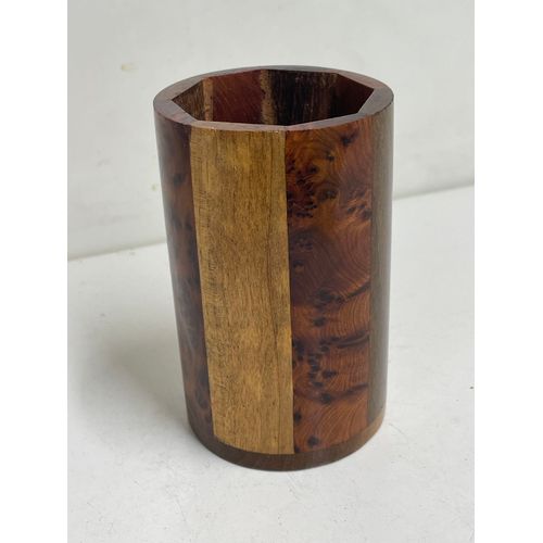 Porte-Crayons Artisanale En Bois De Loupe Et Bois Exotique Vintage