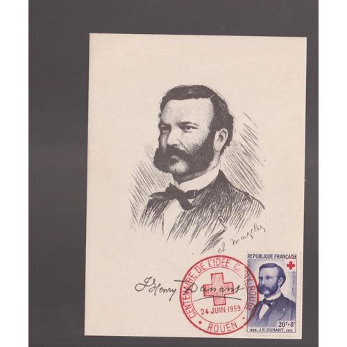 Cachet Commémoratif "Centenaire De L'Idée Croix-Rouge - Rouen- 24/06/1959" Sur Carte Postale