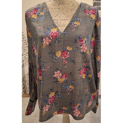 Blouse Vichy Noire Et Blanche À L'Imprimé Fleuri Multicolore