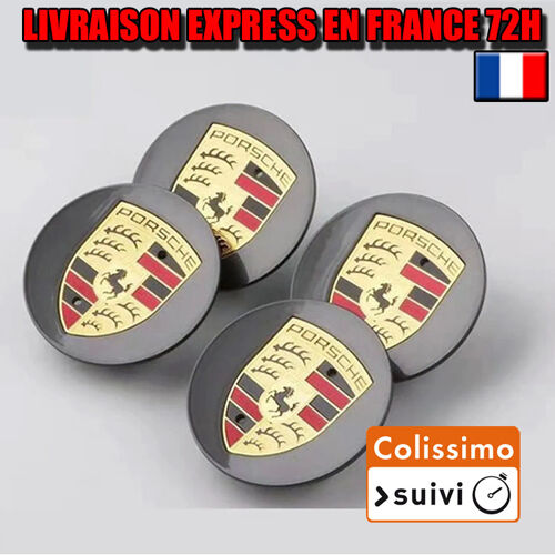 4 Pcs Cache Moyeu Roue Porsche 76mm Gris