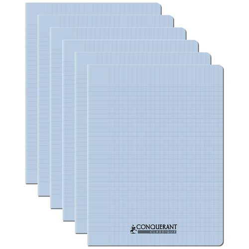 Conquerant Lot De 6 Cahiers Conquérant Polypro Agrafé 24x32 Cm 96p 90g Grands Carreaux Bleu Ciel