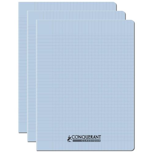 Conquerant Lot De 3 Cahiers Conquérant Polypro Agrafé 24x32 Cm 96p 90g Grands Carreaux Bleu Ciel