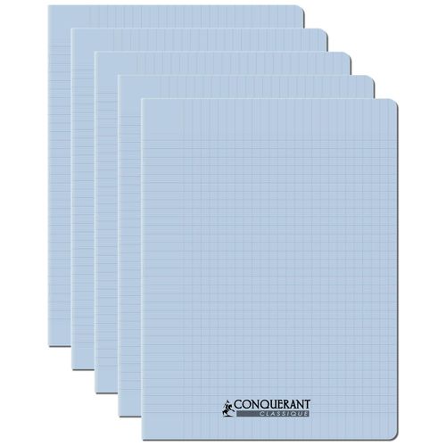 Conquerant Lot De 5 Cahiers Conquérant Polypro Agrafé 24x32 Cm 96p 90g Grands Carreaux Bleu Ciel