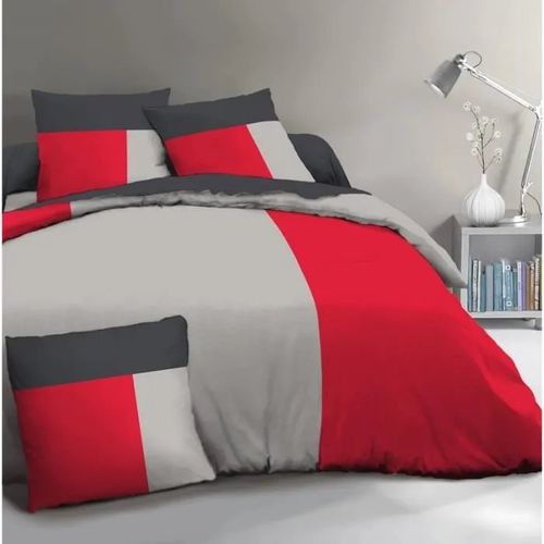 Parure De Draps 2 Places Bicolore 100% Coton - Rouge