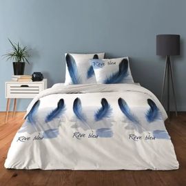 Housse De Couette - Maison & Marques - Reve Bleu - 220 X 240 Cm - 2 Taies D'oreillers - Coton Naturel