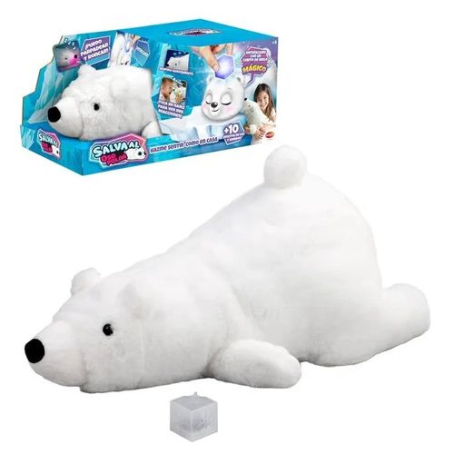 Ours polaire interactif en peluche - Bizak - Nez changeant de couleur - Cube de glace inclus - 18.7x21.5x40 cm - Blanc