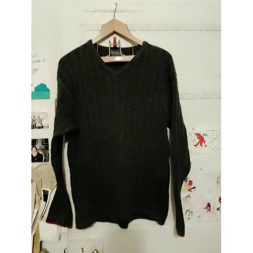 Pull Col V Gris Foncé L Harris Wilson Vintage Années 90.