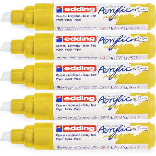 Edding Lot De 5 Marqueurs Acrylique Large 5000 Jaune Trafic 5-10 Mm
