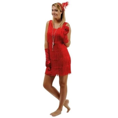 Robe Charleston Rouge Avec Bandeau Ref/90265 (Déguisement Adulte Femme Taille S/M)