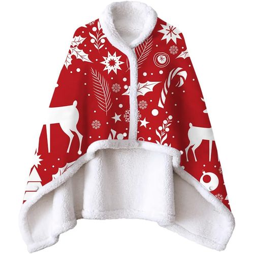Épaisse Et Molle Sherpa Polaire Couverture D'hiver Bouton Imprimer En Microfibre Chaleureuse Et Agréable De Jeter Une Couverture Pour Les Adultes, Les Enfants (150x120cm, Red Elk Cloches)
