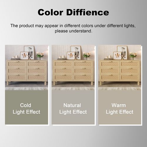 Commode bois naturel 6 tiroirs armoire chambre espace rangement aspect rotin