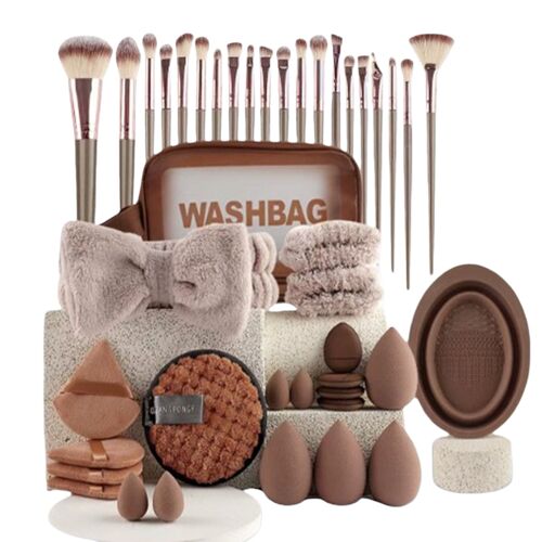 Ensemble De 42 Pinceaux De Maquillage - Collection Complète De Pinceaux Cosmétiques Marron