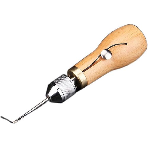 Machine à coudre le cuir multifonctionnelle professionnelle faite main, kit de bricolage avec manche en bois, cône de couture pour cuir, outil de couture à la main professionnel fait main