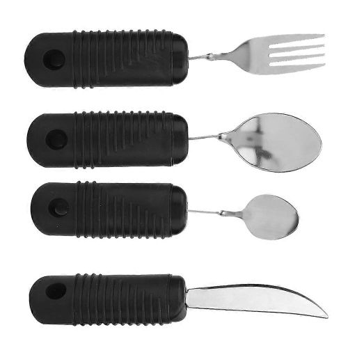 Ensemble De 4 Couverts Lestés En Métal Avec Manches Épais Et Antidérapants, Conçus Pour Les Personnes Âgées.