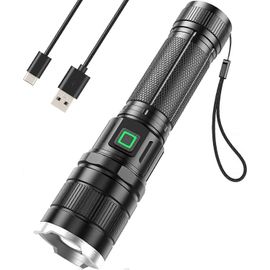 Lampe torche LED rechargeable, 6000 lumens, ultra-lumineuse, alimentée par batterie, avec 3 modes d'éclairage, zoomable, étanche IP65