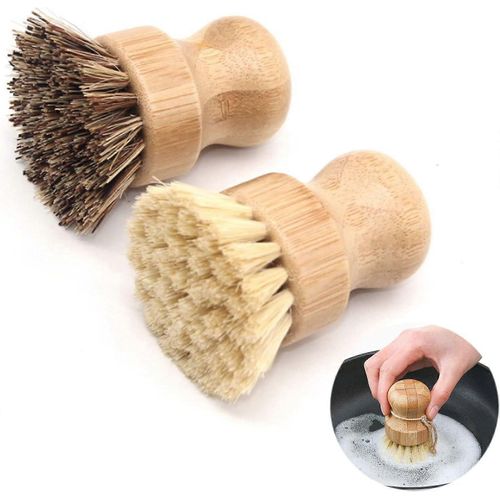 Brosse à vaisselle en bambou, brosse à vaisselle en bois, brosse à casseroles à poils, brosse à champignons, brosse à légumes, brosse à poêles, brosse à évier, brosse à récurer ronde, brosses de nettoyage pour K