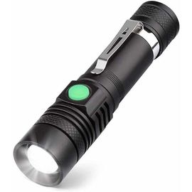 Lampe de poche LED USB Wiederaufladbare, lampe de poche 600 lumens, étanche IP65, 4 modes d'éclairage, lampe de poche zoombare pour maison, camping, randonnée, non