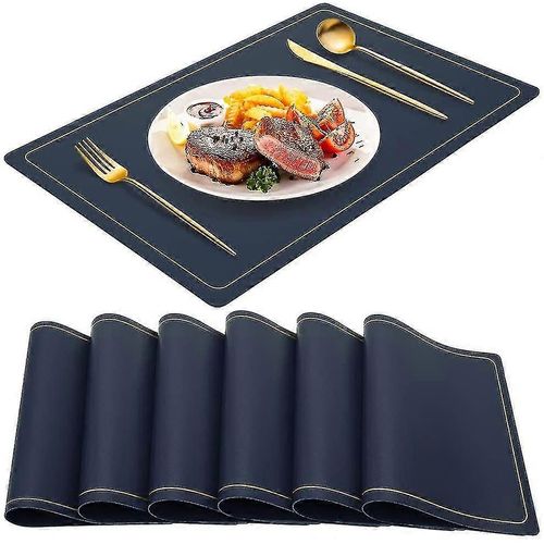 Sets de table bleu marine pour salle à manger, lot de 6, en cuir PU imperméable et lavable, pour l'intérieur, idéaux pour Pâques et Thanksgiving.