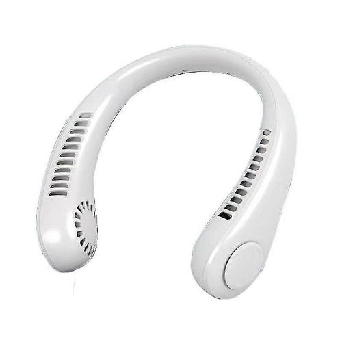 Ventilateur personnel portable sans pales, réglable et à porter autour du cou, blanc.