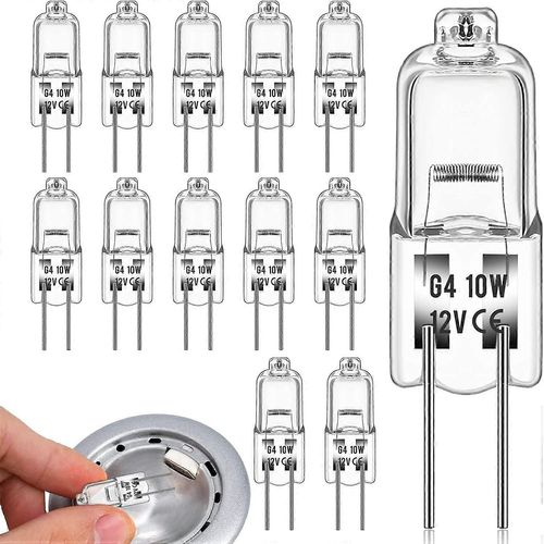 Lot De 10 Ampoules Halogènes G4 10 W 12 V, Culot À Broches Transparentes, Blanc Chaud, Dimmables