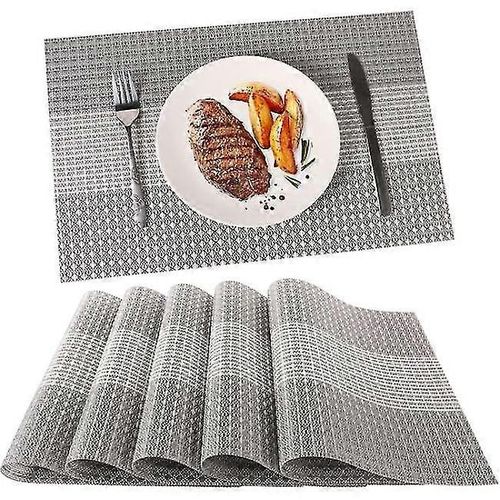 Lot de 6 sets de table lavables en plastique PVC (gris pailleté)