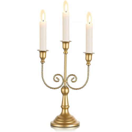 Bougeoir doré conique pour centre de table - Porte-bougies à 3 bougies pour centres de table de mariage - Porte-bougies en métal - Décoration de cheminée