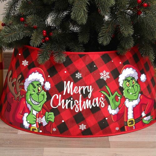 Collier de sapin de Noël Grinch 60 cm, jupe de sapin pliable, décoration de Noël intérieure et extérieure, compatible avec la plupart des sapins