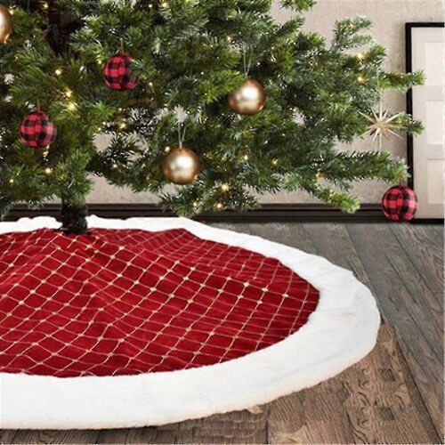 Jupe de sapin de Noël rouge, tapis en fausse fourrure pelucheuse, tapis de sol de Noël