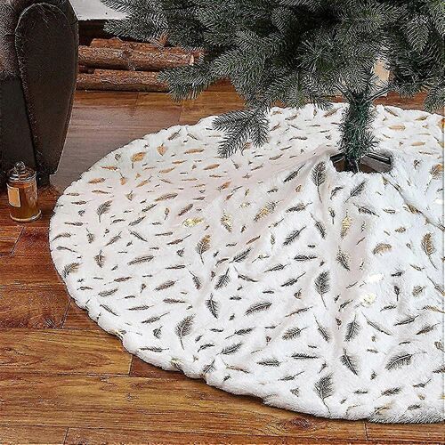 Jupe de sapin de Noël, 122 cm, en peluche à carreaux, blanche, décorative