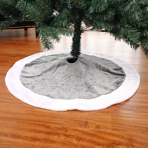 Jupe de sapin de Noël en peluche de 90 cm, tapis de décoration pour sapin de Noël, gris et blanc