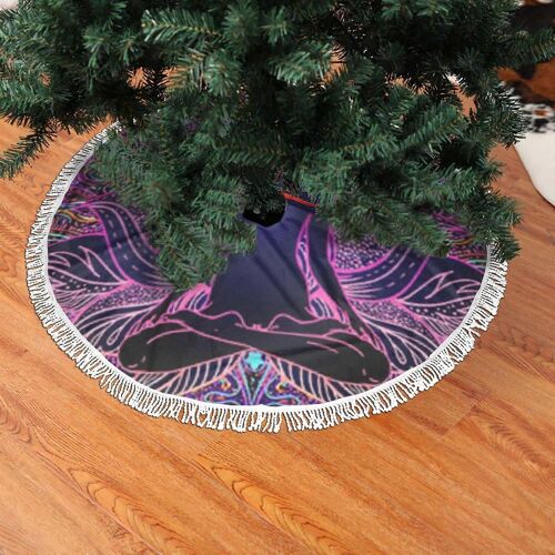 Jupe de sapin de Noël en dentelle à franges, style bohème mandala, douce, légère et agréable au toucher, 91 cm (36 pouces)