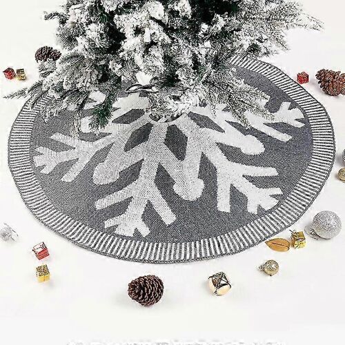 Jupe de sapin de Noël 60 cm (grise), housse pour pied de sapin, décoration de sapin, tapis de sapin, motif flocon de neige tricoté