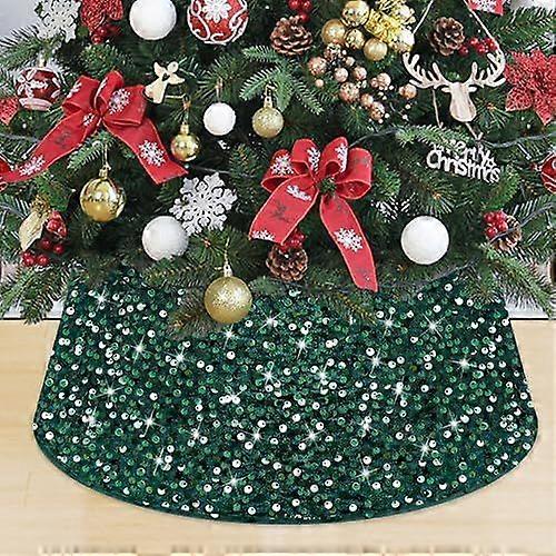 Jupe Et Col De Sapin De Noël Vert De 72 Cm (28,3 Pouces) - Velours Scintillant, Sequins, Paillettes - Style Vintage Pour Fête De Noël