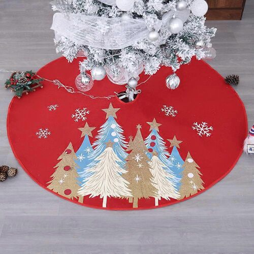 Décorations de Noël, jupe de sapin imprimée flocons de neige dorés à paillettes, tablier de sapin créatif, décorations de scène
