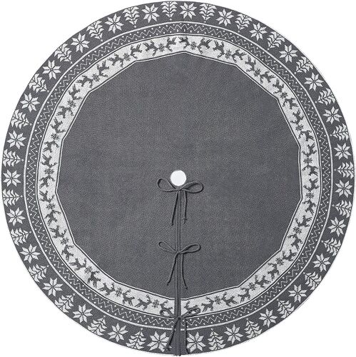 Jupe de sapin de Noël tricotée de 122 cm (48 pouces), tapis de sapin avec motif d'élan et de fleurs enneigées.