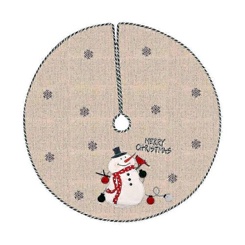 Jupe de sapin de Noël, couverture de sapin de Noël ronde, couverture de sapin de Noël vintage de 108 cm avec flocons de neige, en lin