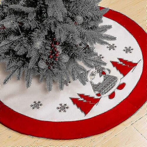 Jupe de sapin de Noël, 90 cm (35 pouces), tapis de sapin, protection pour pied de sapin (blanc), décoration pour sapin de Noël