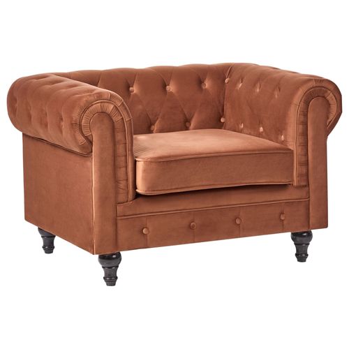 Fauteuil CHESTERFIELD Velours Marron doré