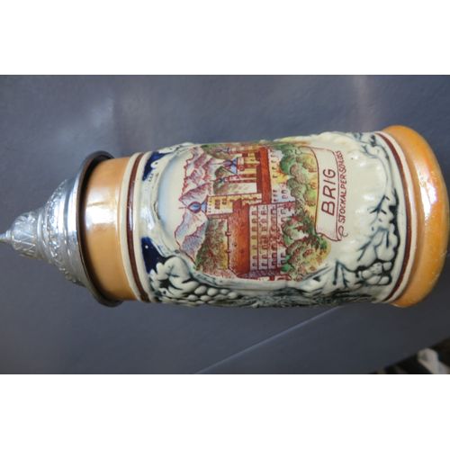 Ancienne Chope De Bière Avec Couvercle Ville De Brig