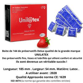 Unilatex Préservatifs Saveur Fraise - Paquet De 144 Lot Capotes Homme